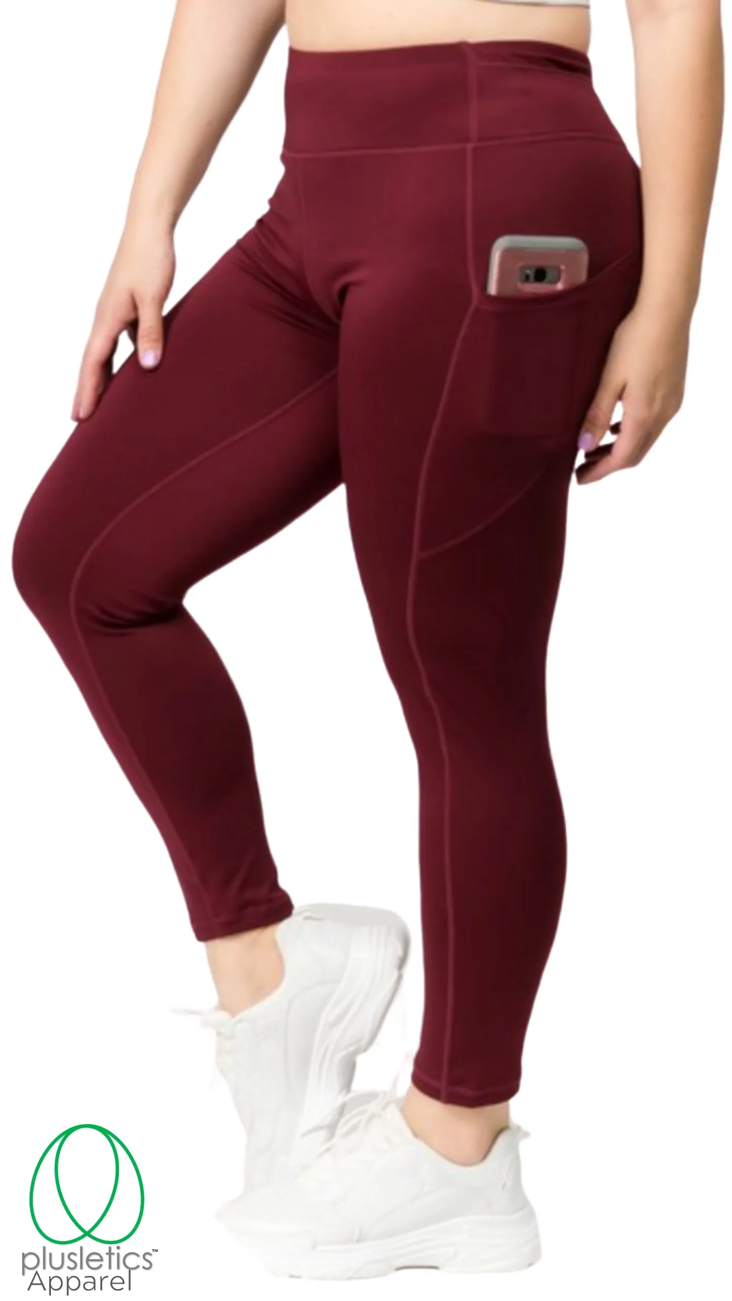 Slim Fit Mobile Pocket Tights - Burgundy