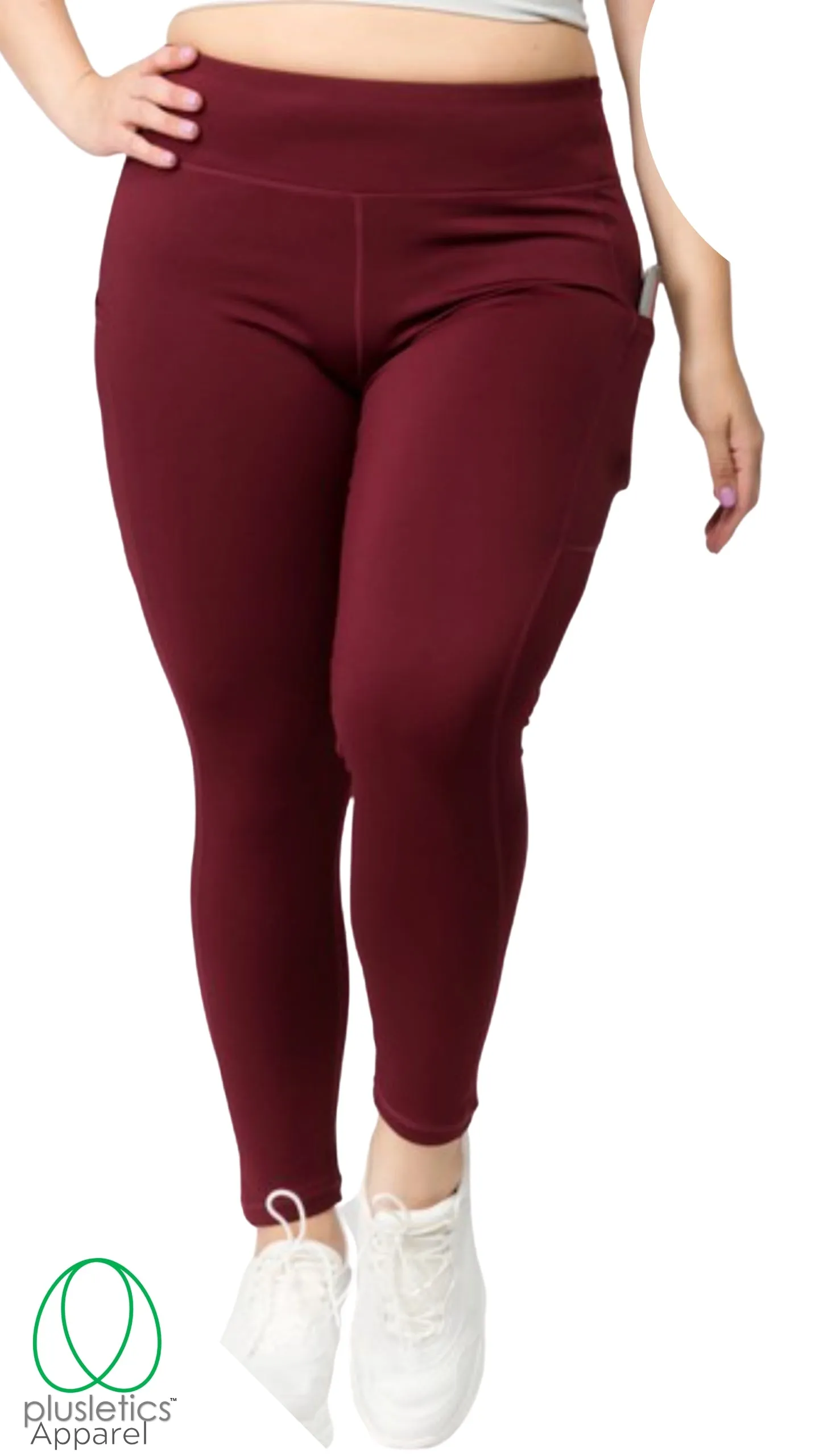 Slim Fit Mobile Pocket Tights - Burgundy