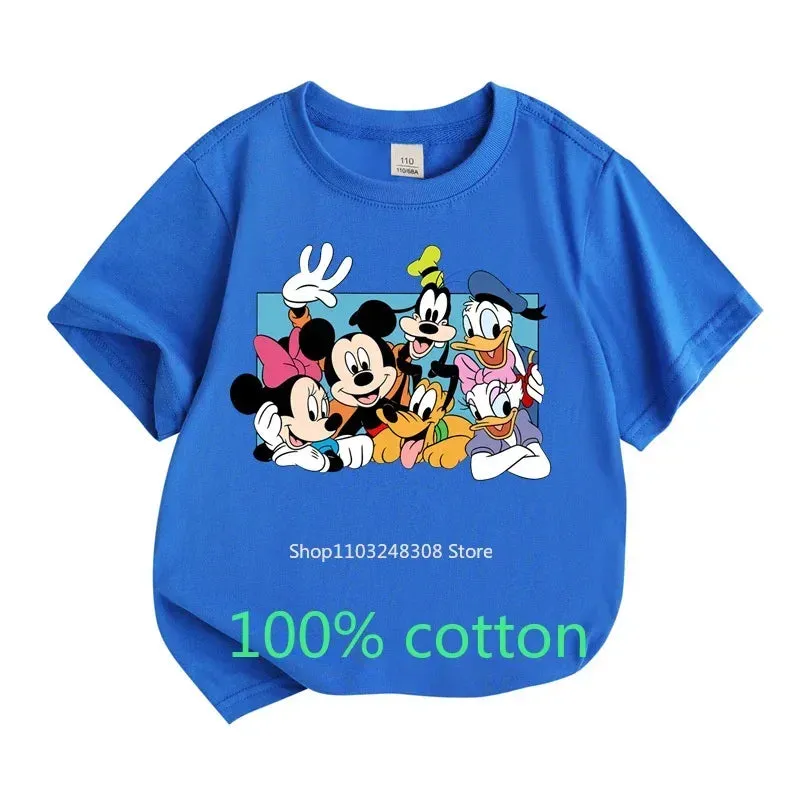 Summer Children Clothes 100%Cotton T-shirt Girls Boys Tops  Mickey Mouse Clubhouse Cartoon Toddler Round Neck Short-sleeved