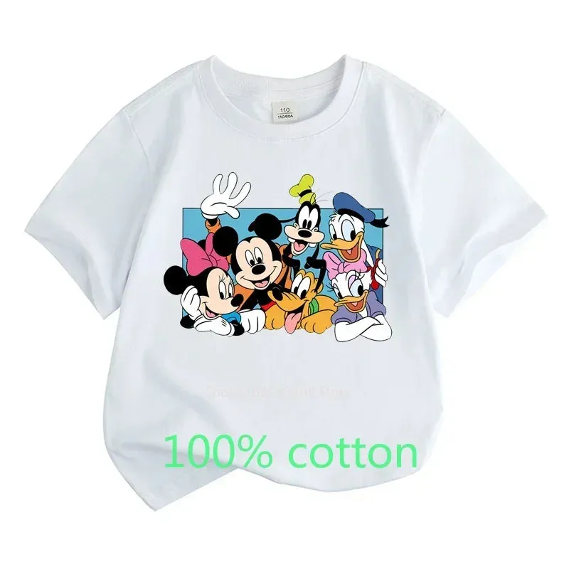 Summer Children Clothes 100%Cotton T-shirt Girls Boys Tops  Mickey Mouse Clubhouse Cartoon Toddler Round Neck Short-sleeved