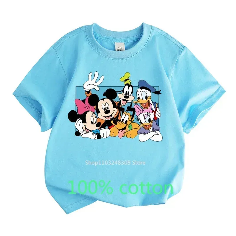 Summer Children Clothes 100%Cotton T-shirt Girls Boys Tops  Mickey Mouse Clubhouse Cartoon Toddler Round Neck Short-sleeved