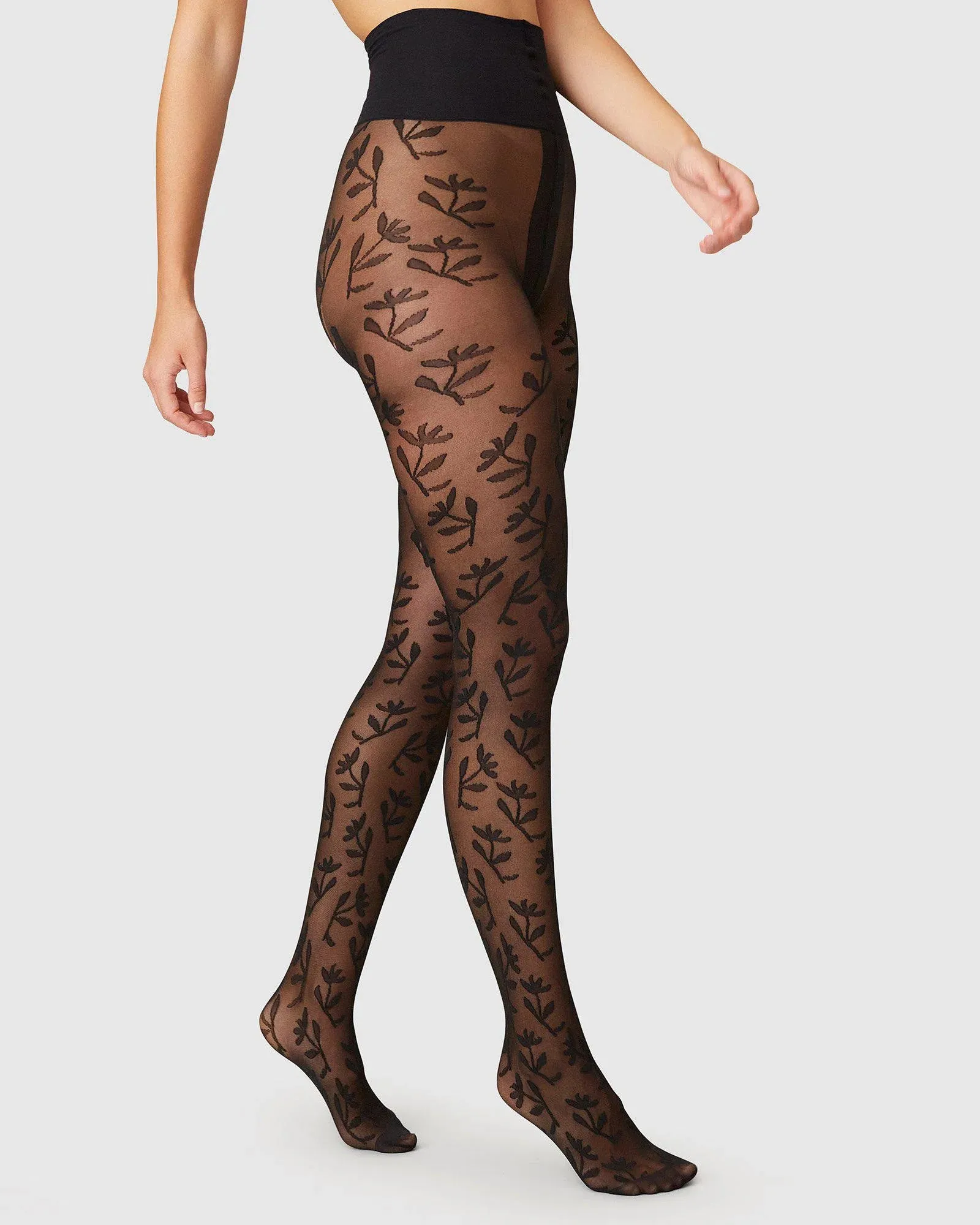 Swedish Stockings - Flora Flower Tights in Black