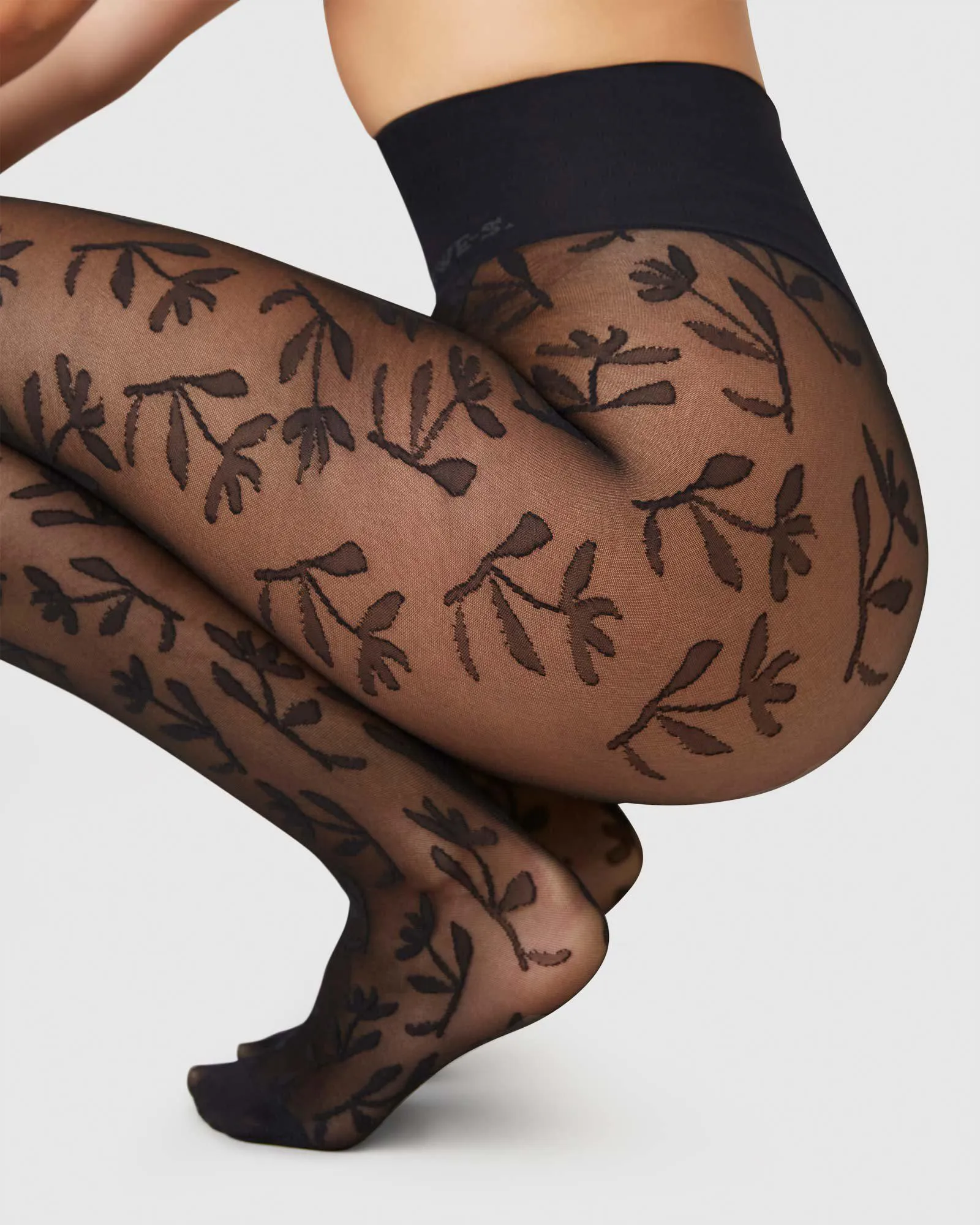 Swedish Stockings - Flora Flower Tights in Black