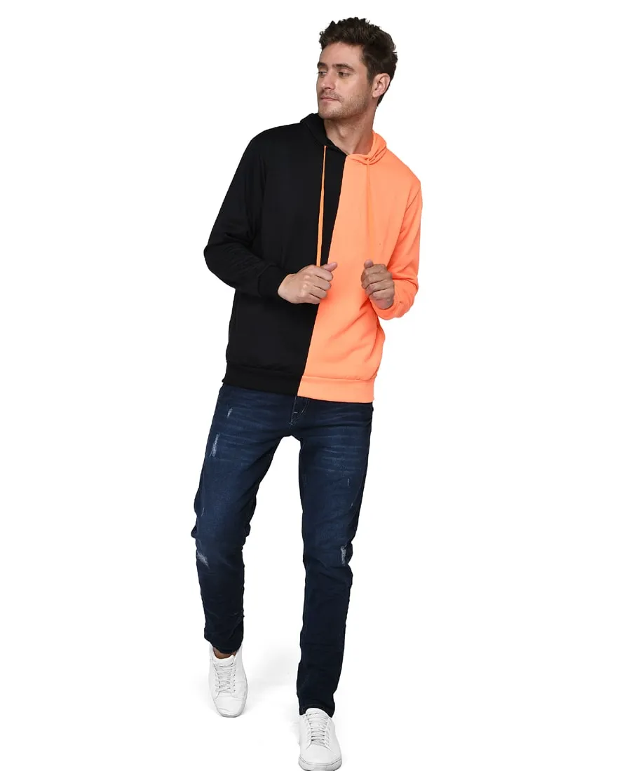 SXV Solid COLOURBLOCKED Sweatshirt Hoodie for Men & Women (Black.Orange)