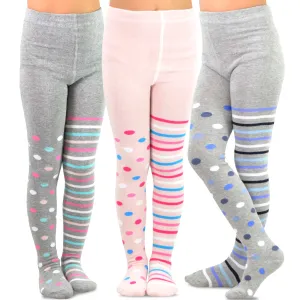 TeeHee Socks Kid's Casual Cotton Tights Multi Dots and Stripes 3-Pack (70686)