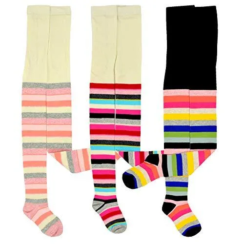 TeeHee Socks Kid's Cotton Tights Thick Stripes 3-Pack (K1601)