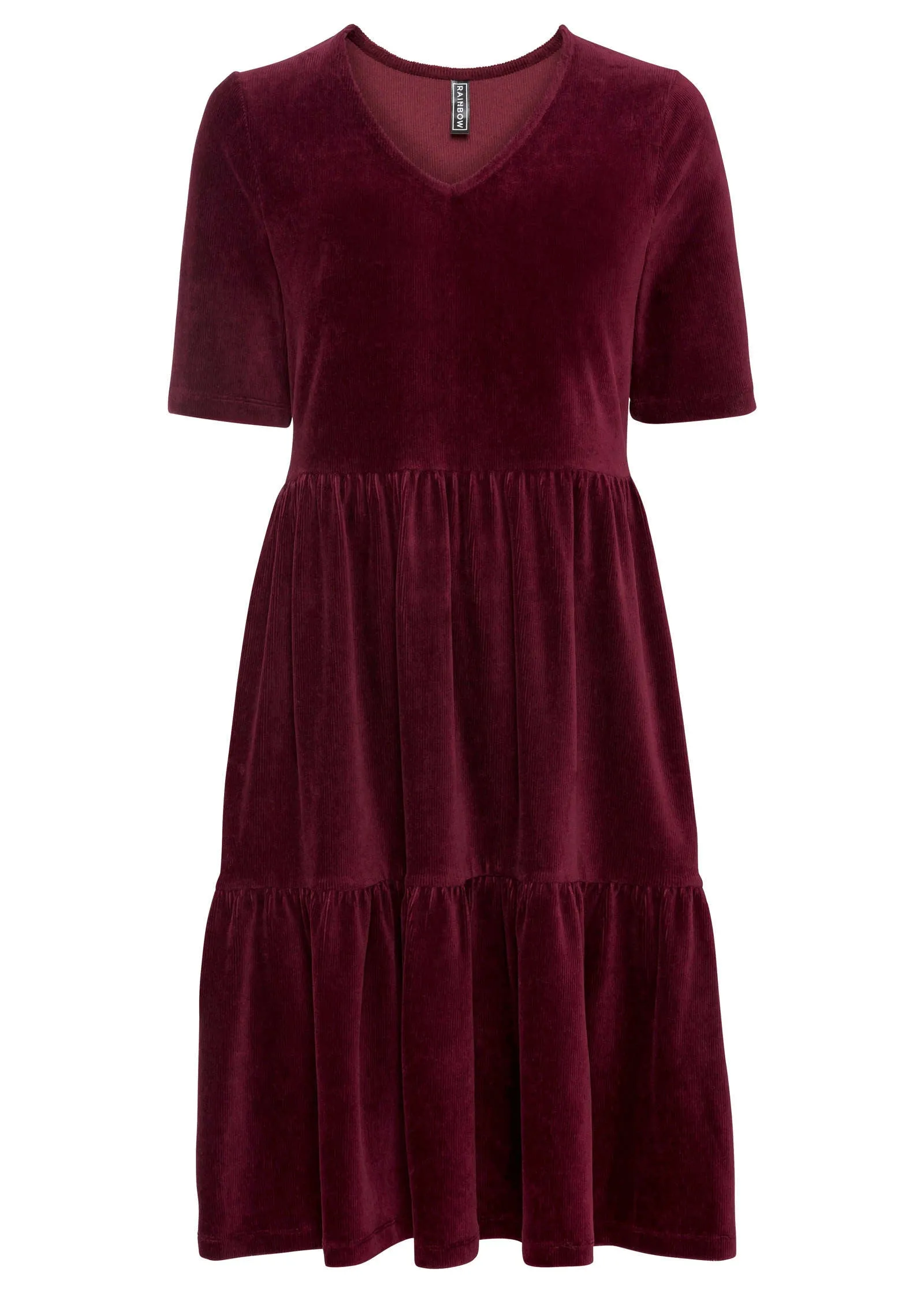 Tiered V-Neck Dress - Dark Red