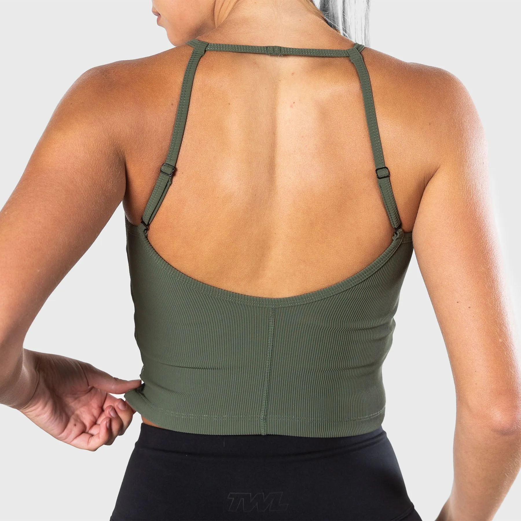 TWL - WOMEN'S CIRCUIT RIBBED CROP - MOSS GREEN/ SILVER REFLECTIVE