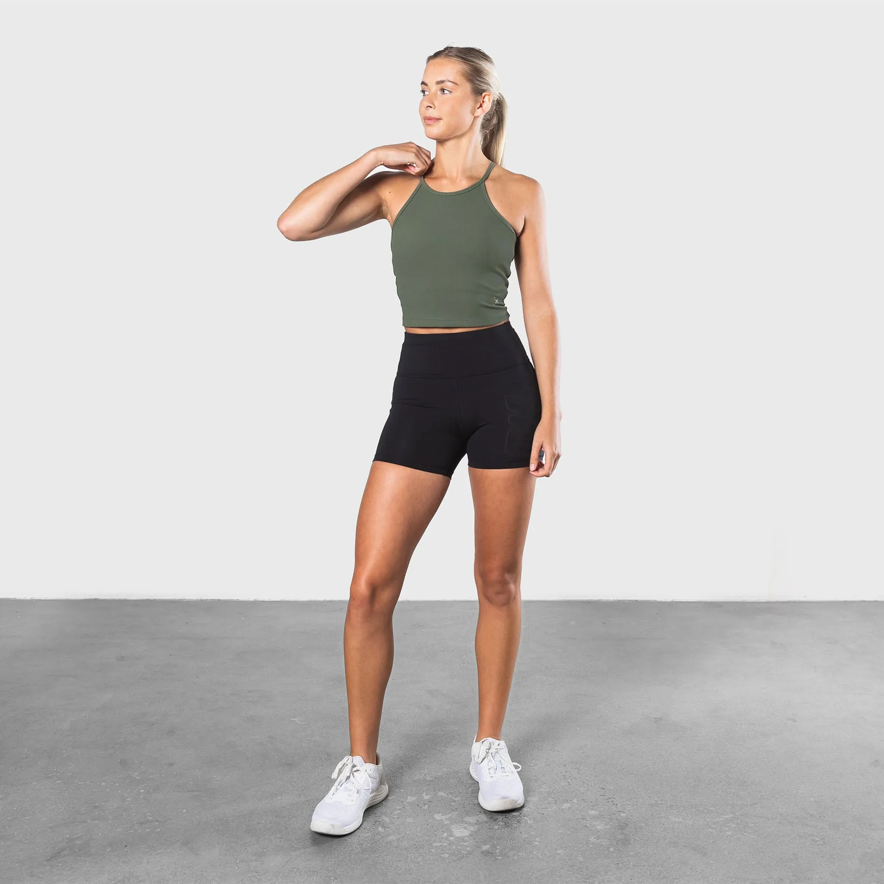 TWL - WOMEN'S CIRCUIT RIBBED CROP - MOSS GREEN/ SILVER REFLECTIVE