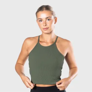 TWL - WOMEN'S CIRCUIT RIBBED CROP - MOSS GREEN/ SILVER REFLECTIVE