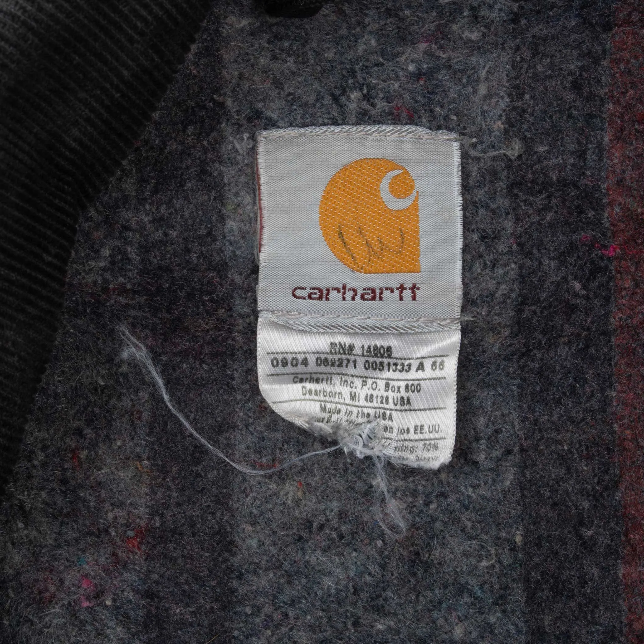 VINTAGE CARHARTT DETROIT BLANKET LINED BLACK JACKET J001 BLK 2004 XL MADE USA