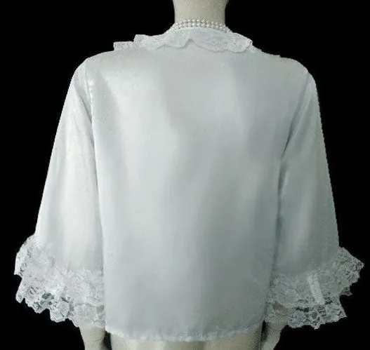 *VINTAGE NANETTE’S UNDIES SOUTHERN BELLE BABY BLUE LACE SATINY BED JACKET