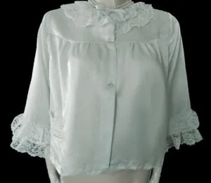 *VINTAGE NANETTE’S UNDIES SOUTHERN BELLE BABY BLUE LACE SATINY BED JACKET