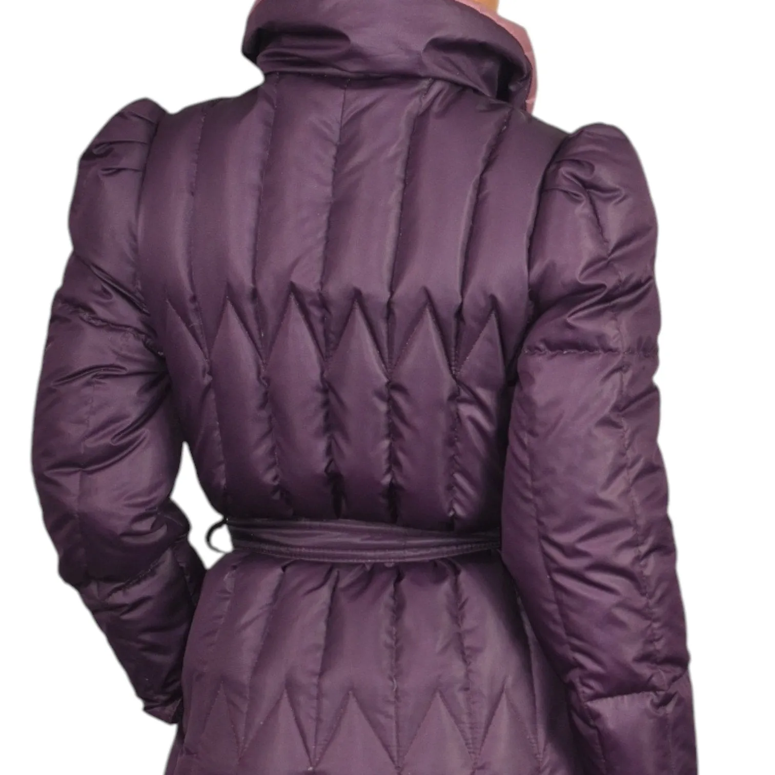 Vintage Quilted Puffer Coat Purple Duck Goose Down Long JayWear Originals Midi 80s Puff Sleeves Belted Winter Small