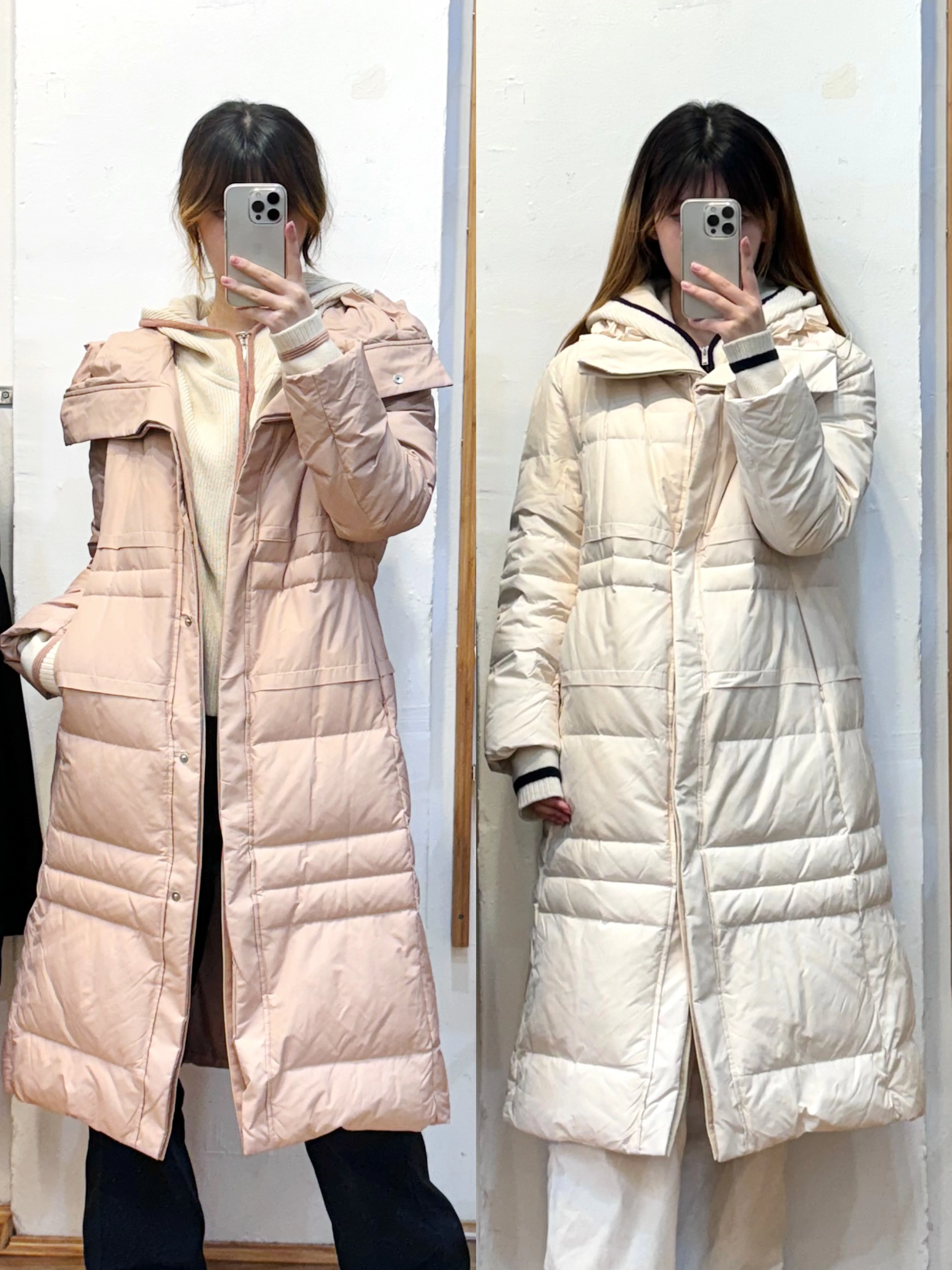 White/Pink Two-piece Long Goose down