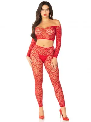 Wild Hearts Crop Top and Footless Tights - Red - One Size