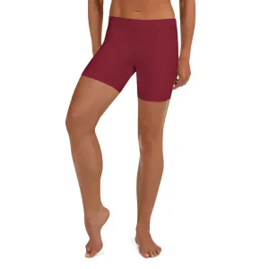 Wine Solid Color Women's Shorts, Red Modern Designer Elastic Gym Tights-Made in USA/EU/MX