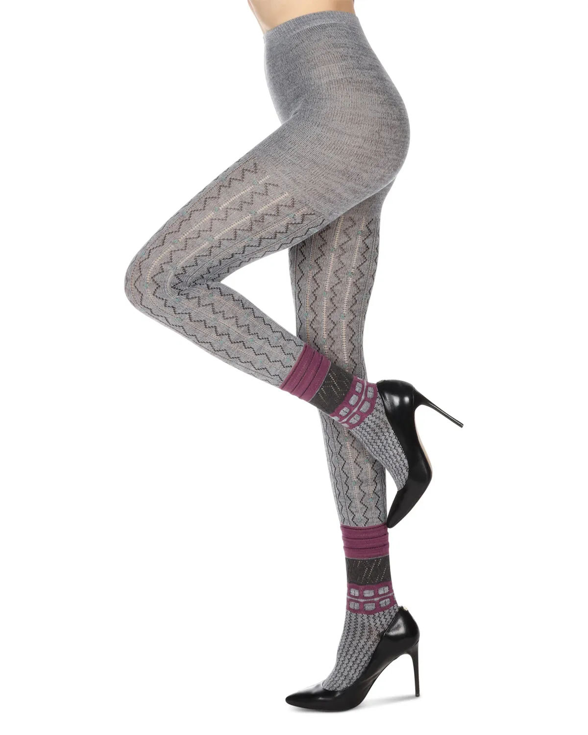 Women's Designernate Cotton Blend Multi-Pattern Sweater Tights