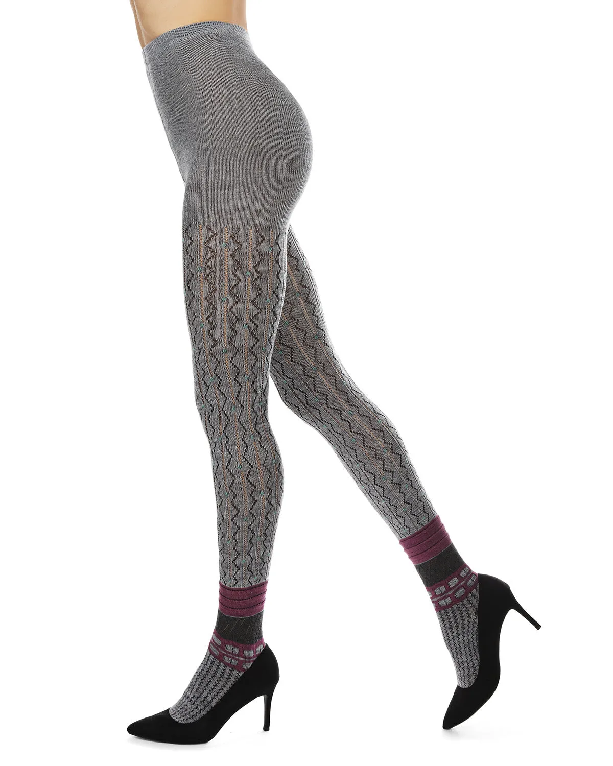 Women's Designernate Cotton Blend Multi-Pattern Sweater Tights