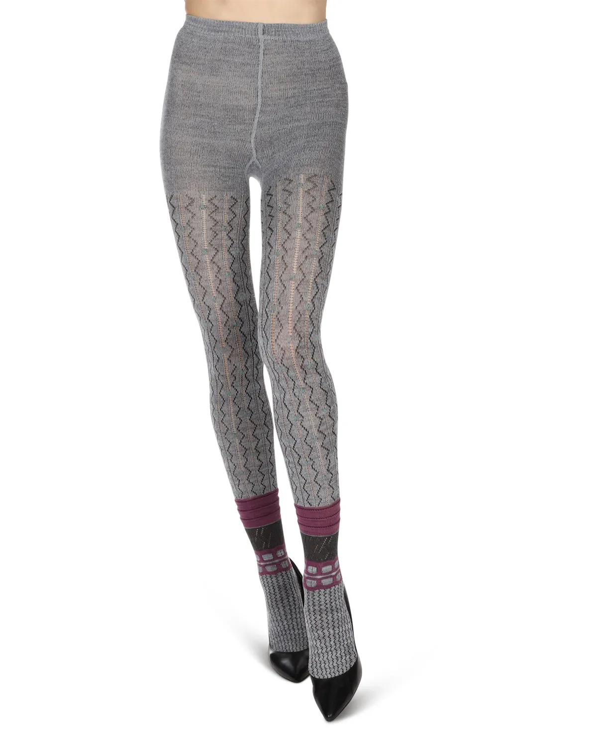 Women's Designernate Cotton Blend Multi-Pattern Sweater Tights