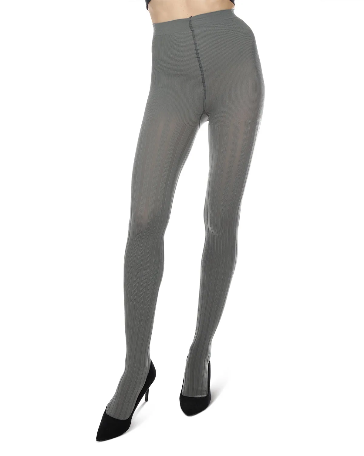 Women's Priority Rib Grey Opaque Tights