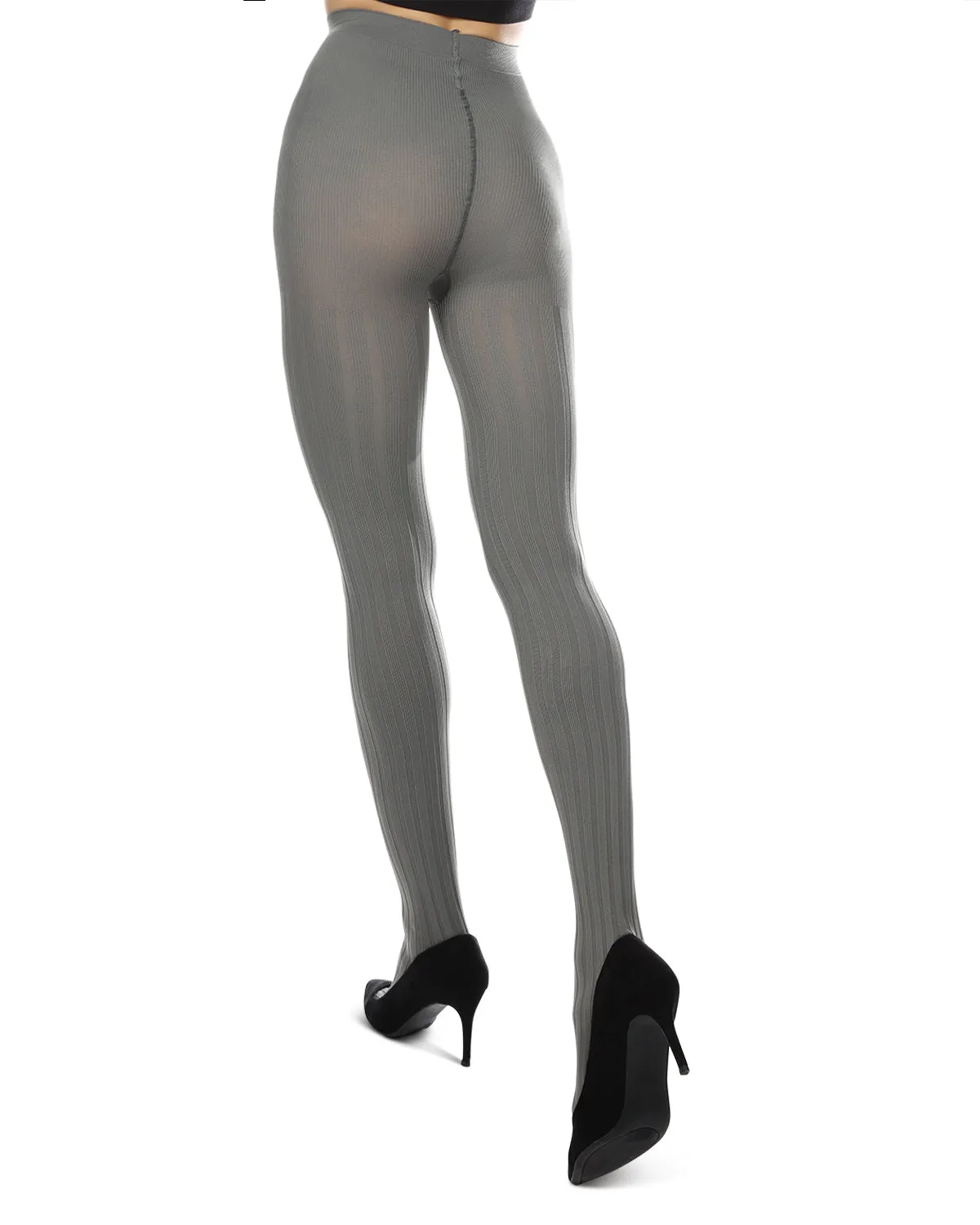 Women's Priority Rib Grey Opaque Tights