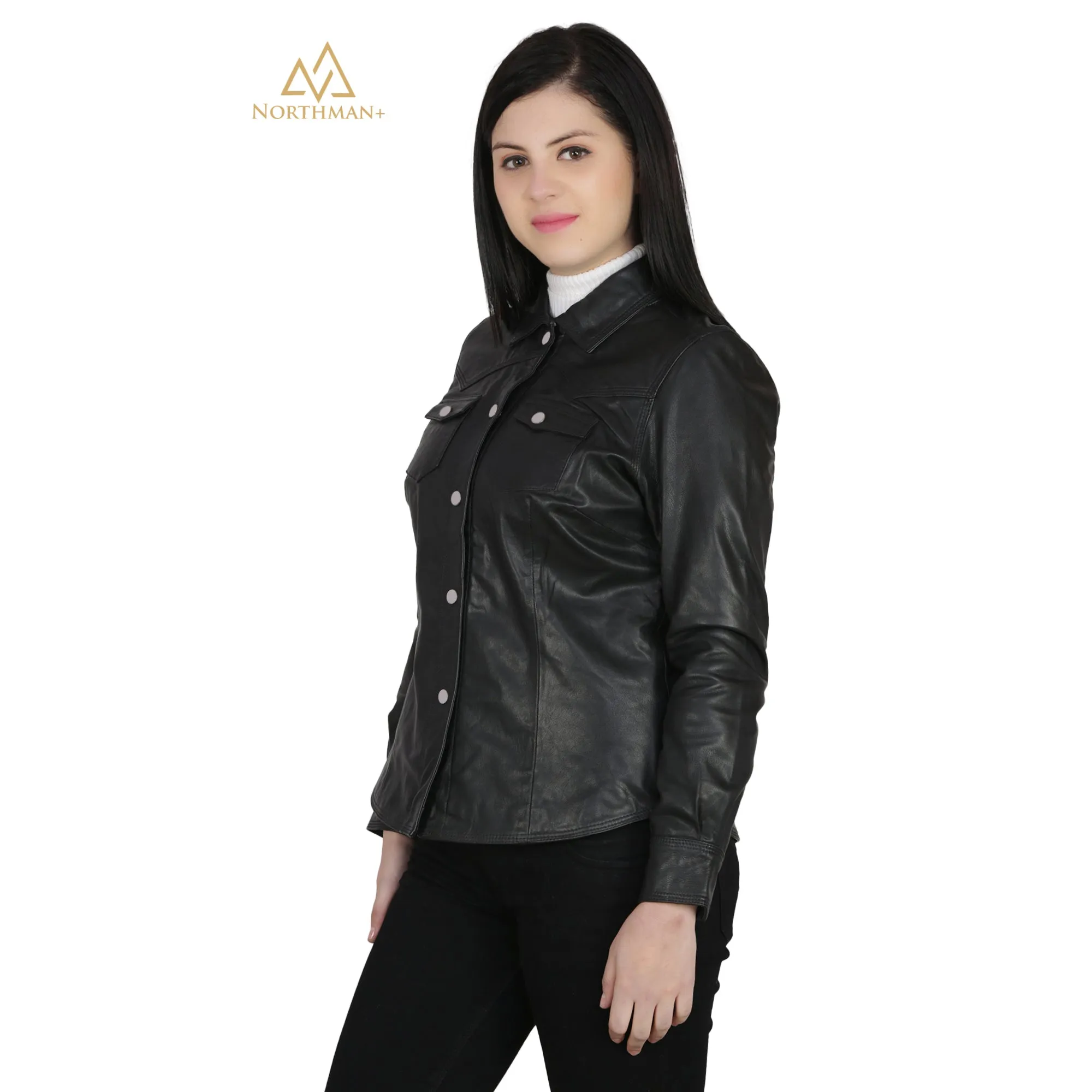 Women's Slim Fit Leather Shirt Jacket : The Button Down