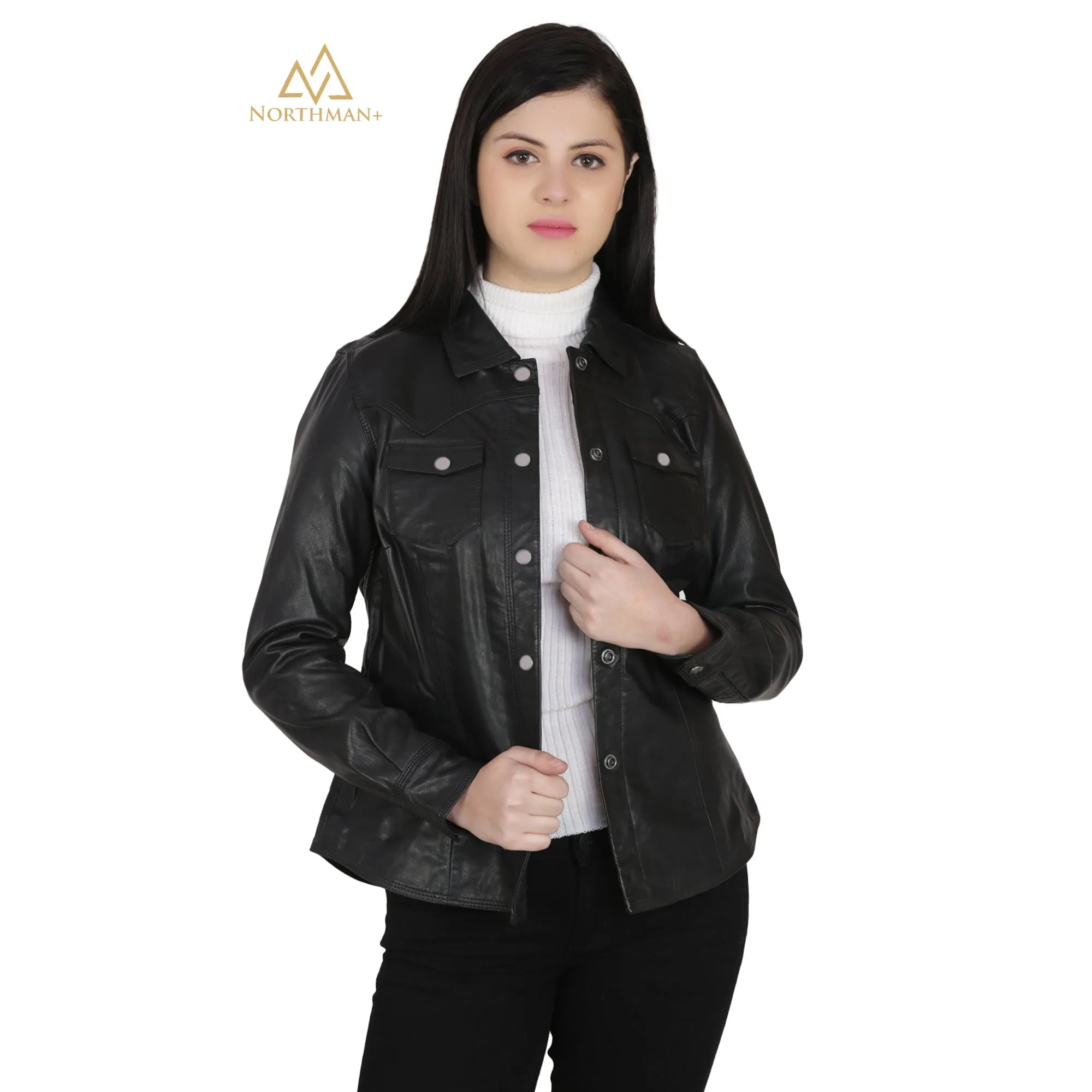 Women's Slim Fit Leather Shirt Jacket : The Button Down