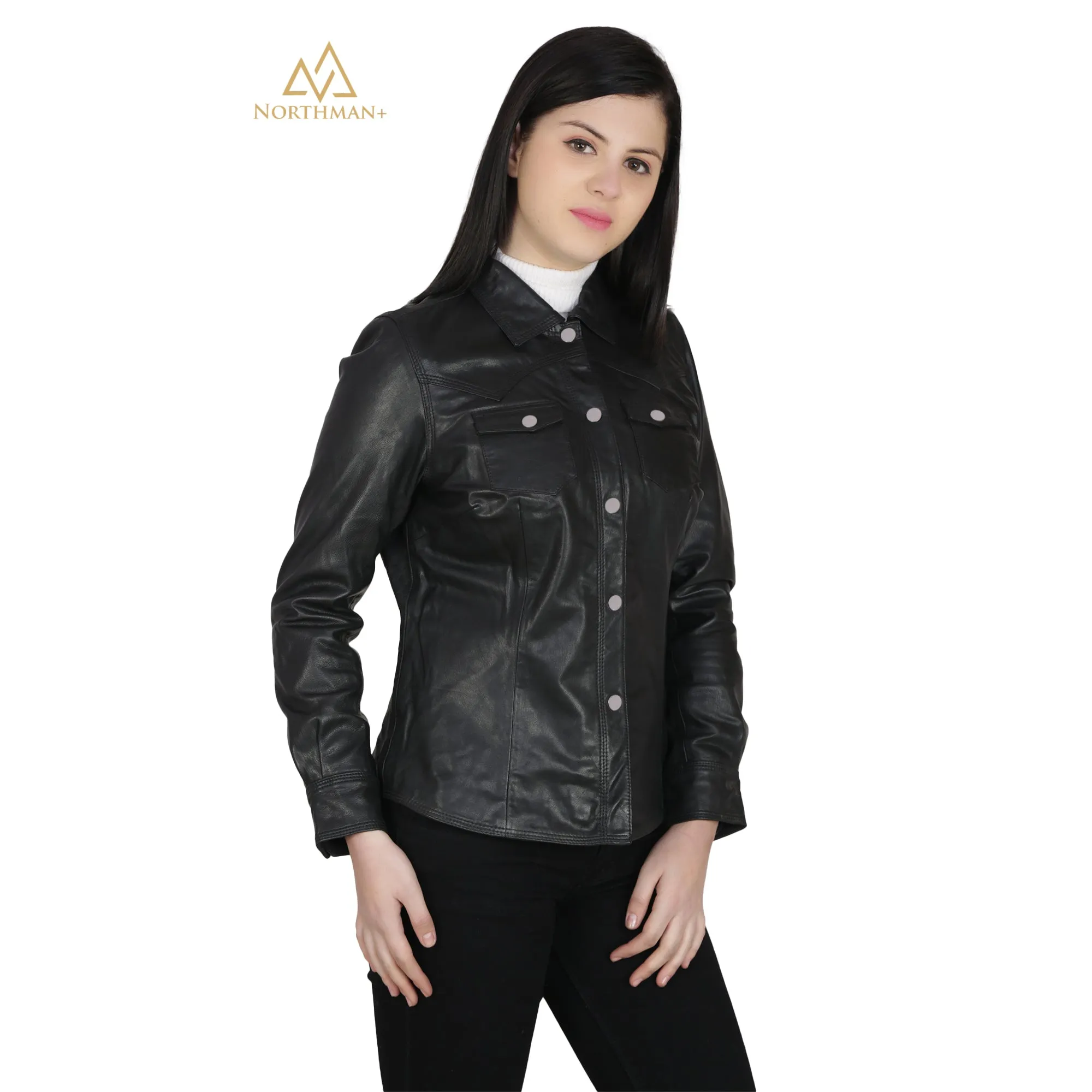 Women's Slim Fit Leather Shirt Jacket : The Button Down