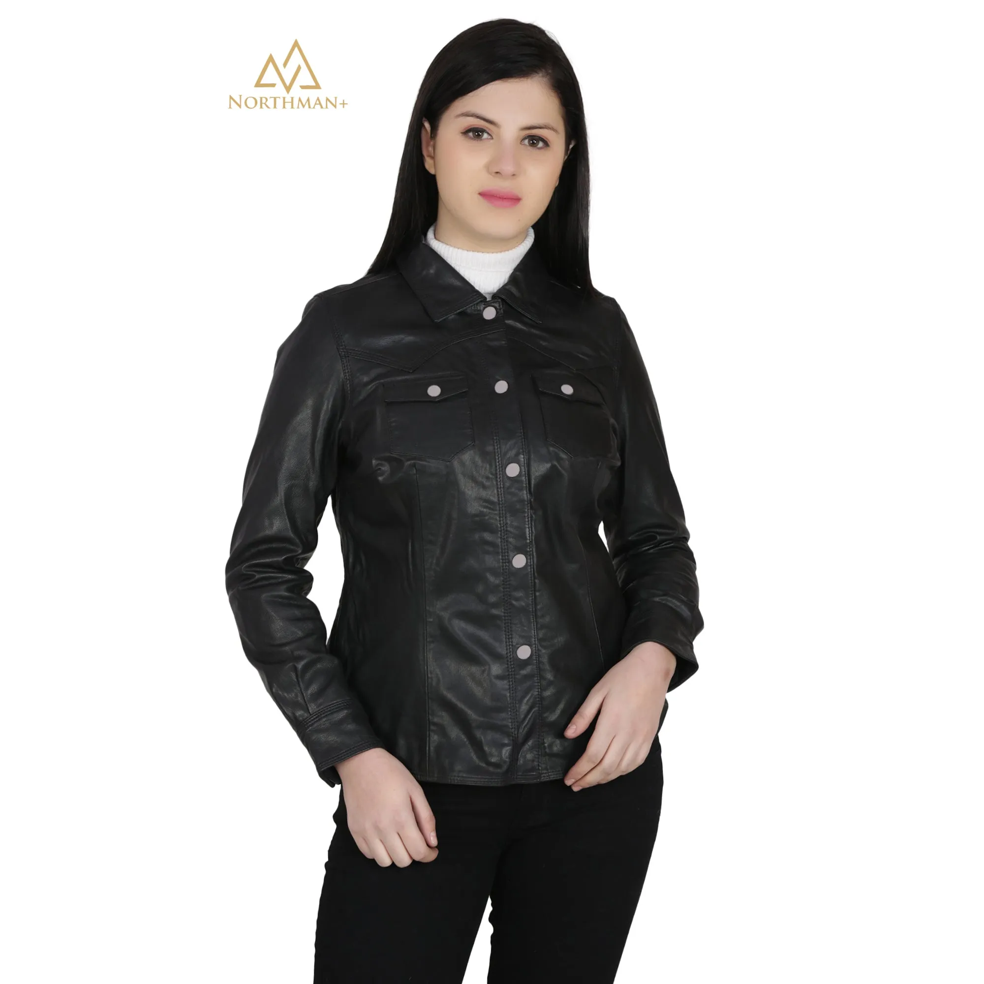 Women's Slim Fit Leather Shirt Jacket : The Button Down