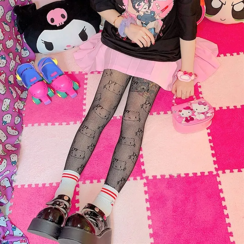 Y2k hello kitty fishnet tights