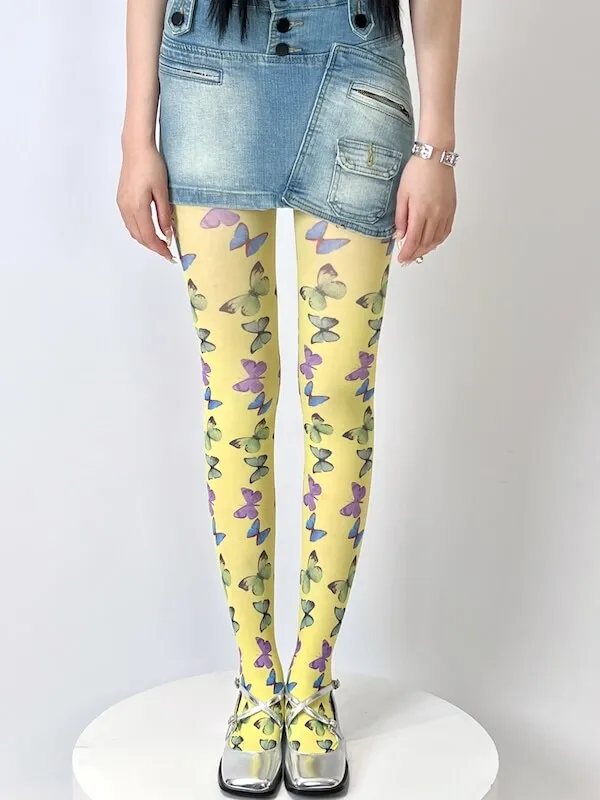 Y2k subculture butterfly print tights