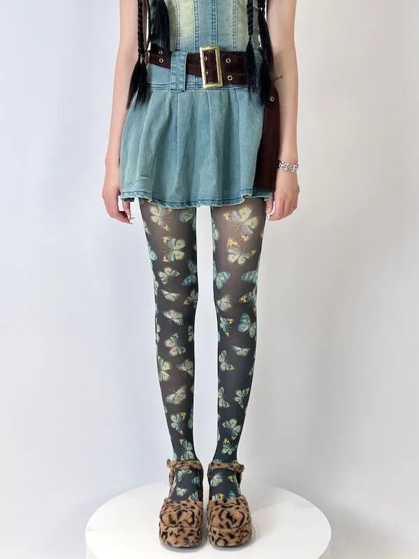 Y2k subculture butterfly print tights