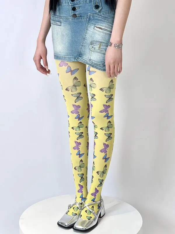 Y2k subculture butterfly print tights